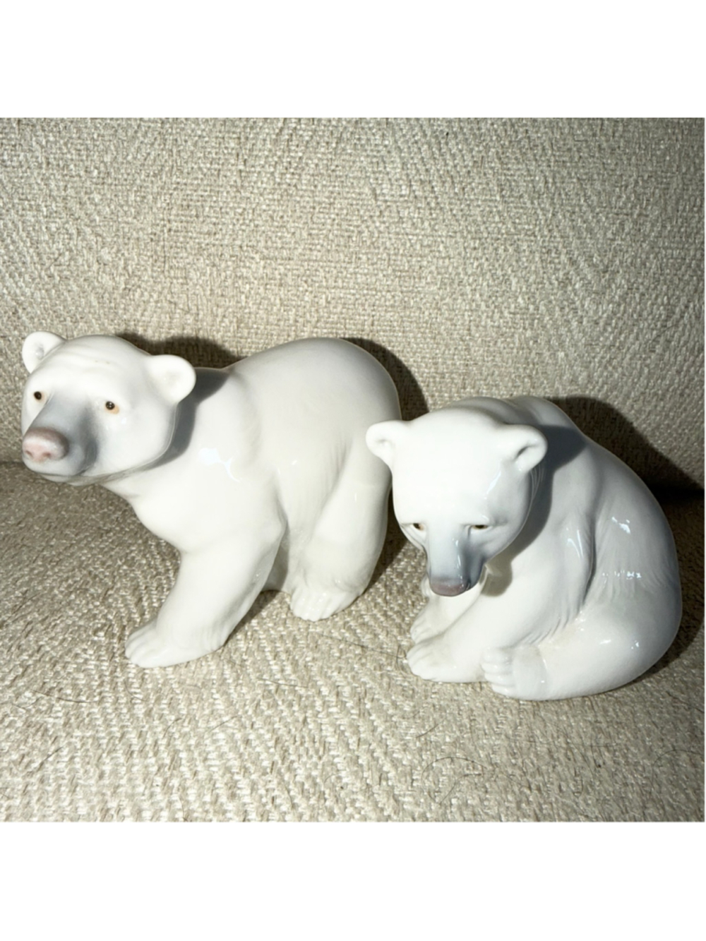 Vintage 1970s Lladro Polar Bears Standing/Sitting Poses Hand Made Spain Set/2